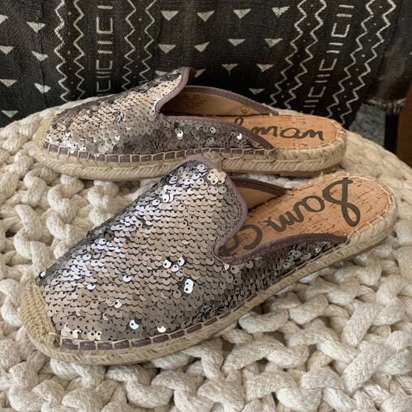 Sam Edelman Kerry espadrille slides pewter sequin - Picture 2 of 9